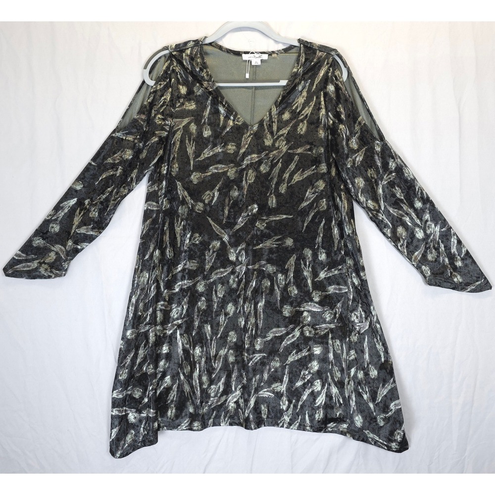 Simply Noelle XS Abstract Print Velvet Midi Dress V Neck Cold‎ Shoulder Stretch